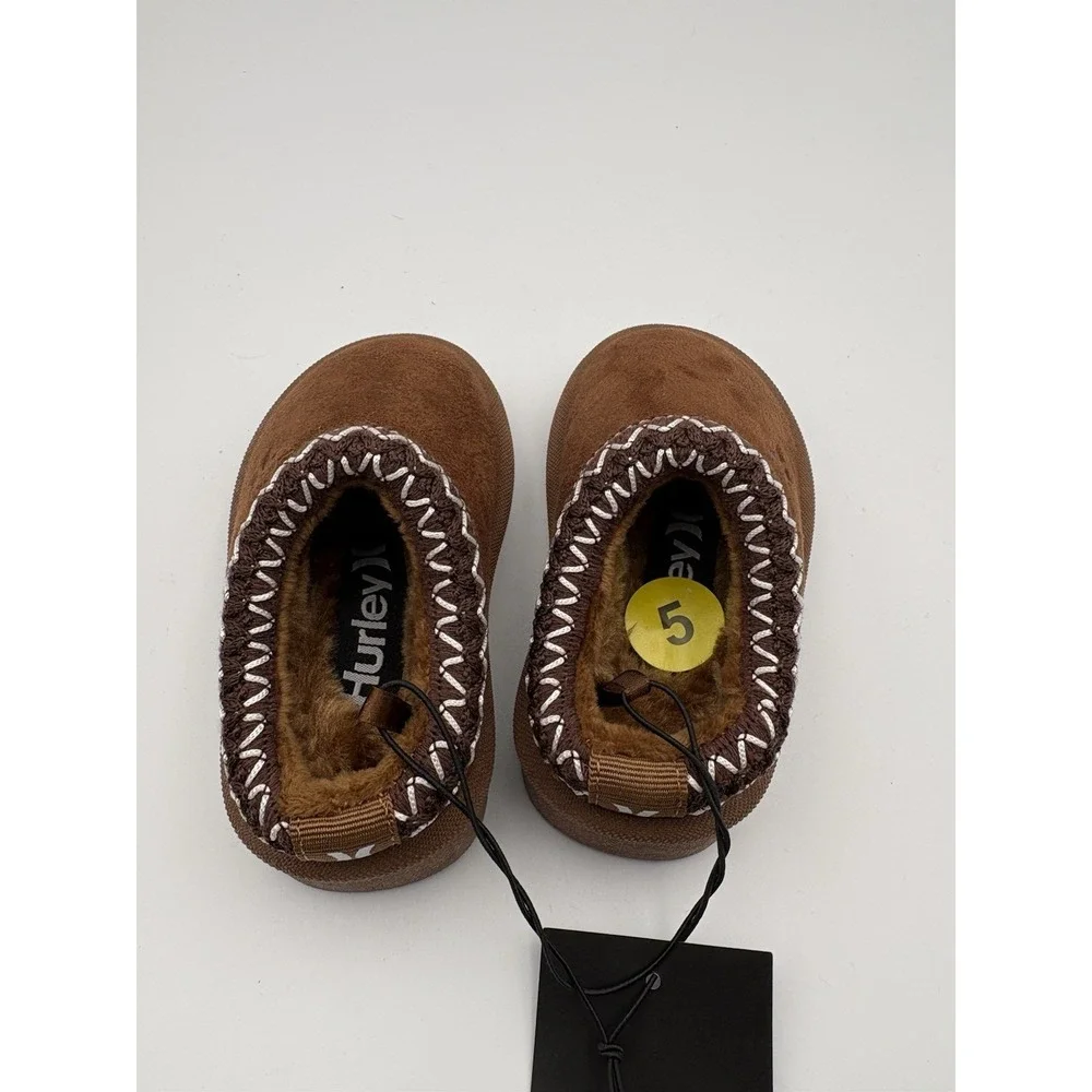 Hurley Modi-T Slippers Kids's Size 5 Brown Faux Suede Cozy Indoor Outdoor NWT